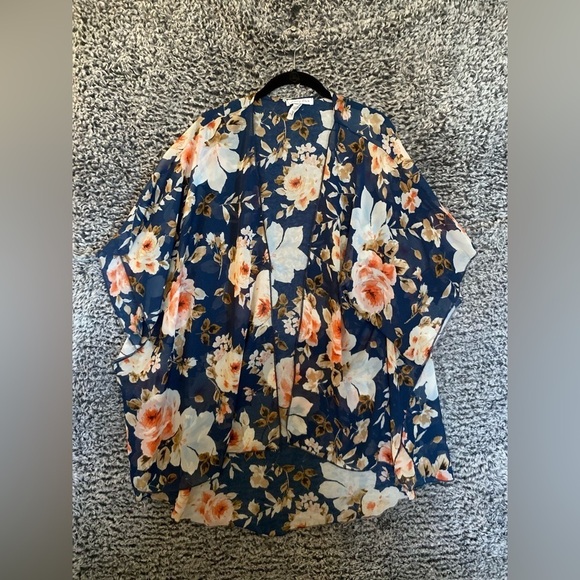 Emory Park Women’s Caley Open Front Woven Floral Kimono Navy Size 2XL - Picture 2 of 7